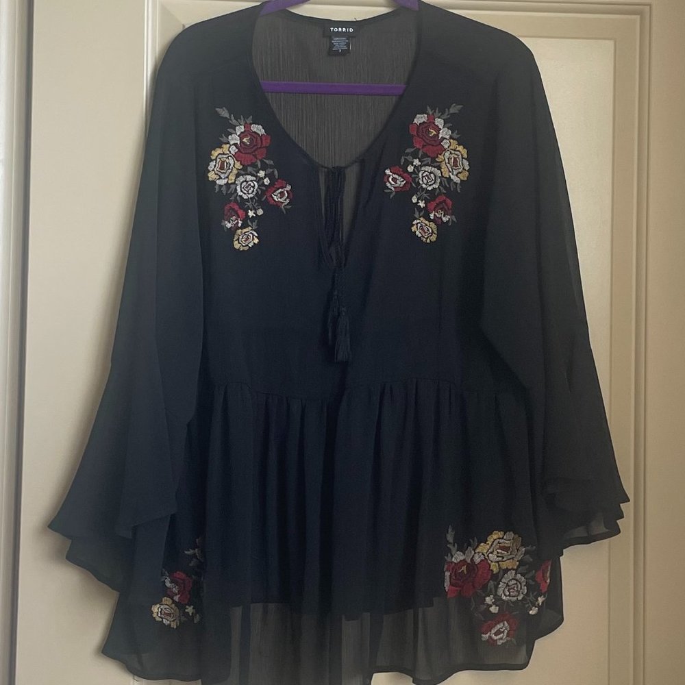 Torrid See Through Embroidered Blouse